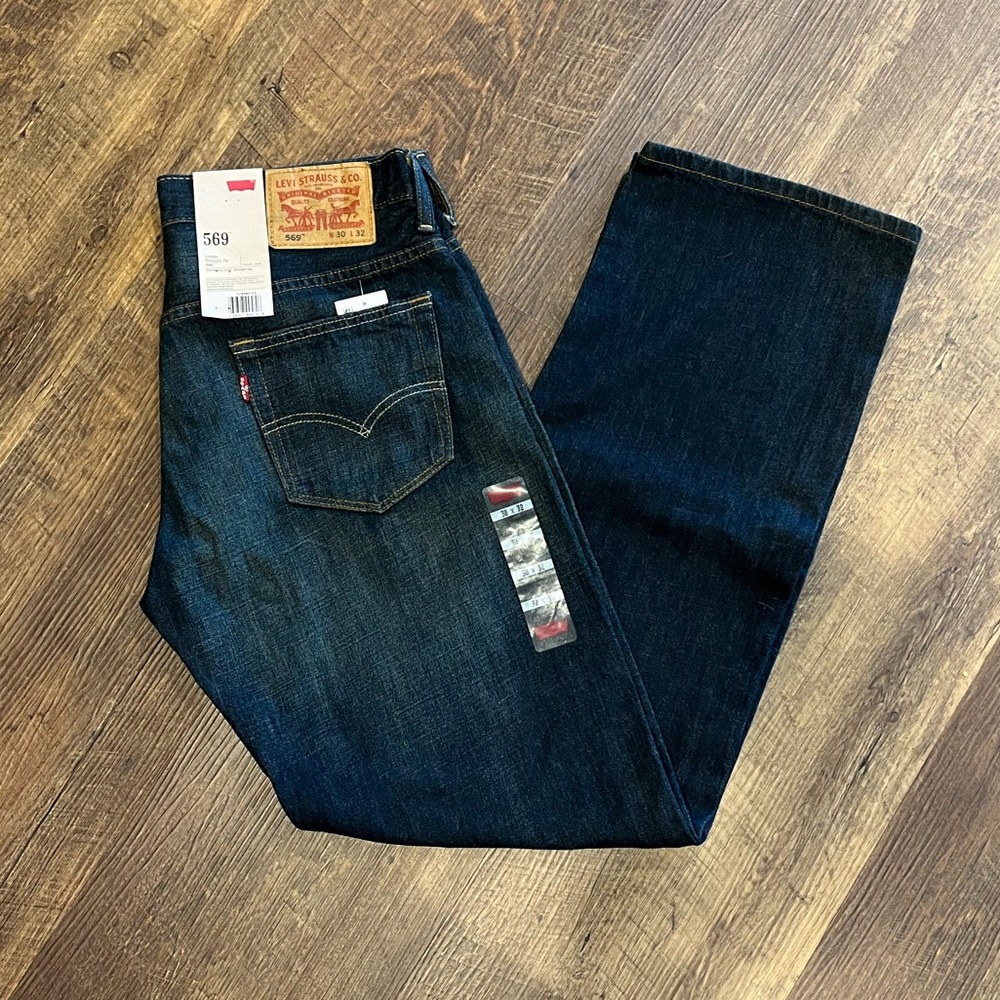 NWT LEVIS 569 Straight loose fit denim pant Mens sz 30x32 dark wash straight leg